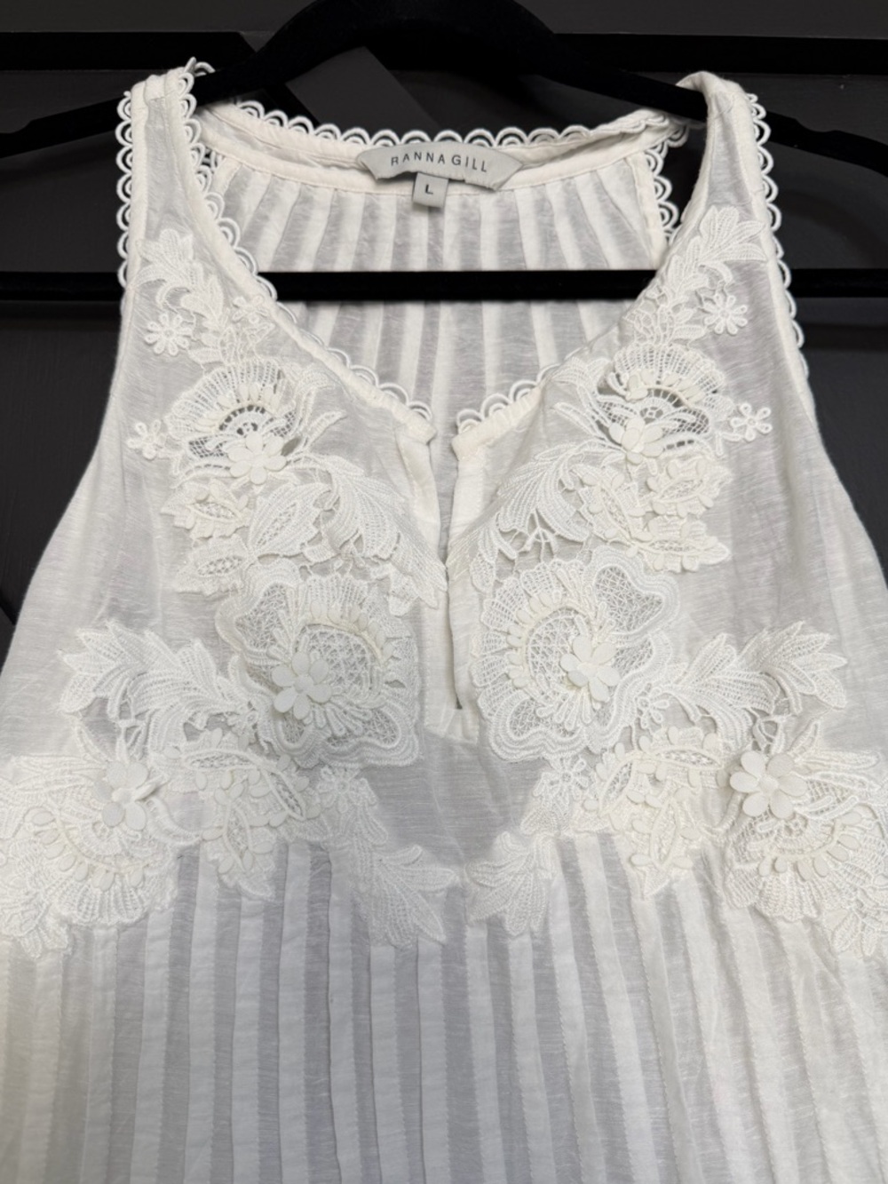 Anthropologie Ranna Gill Linen Lace Tank in White, Size Large - Picture 6 of 12